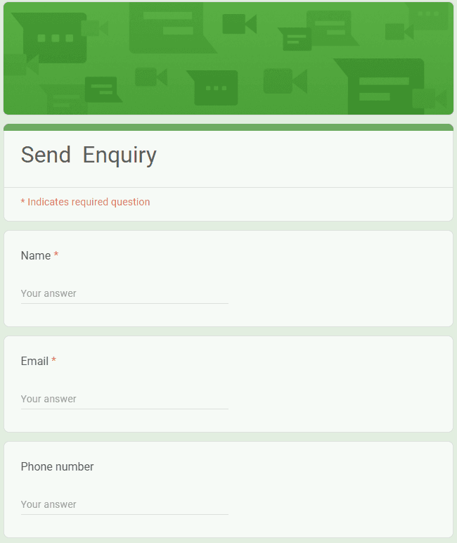 Send enquiry via Google Form